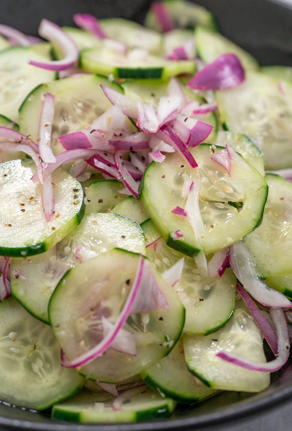 Close-up shot of fresh cucumber salad