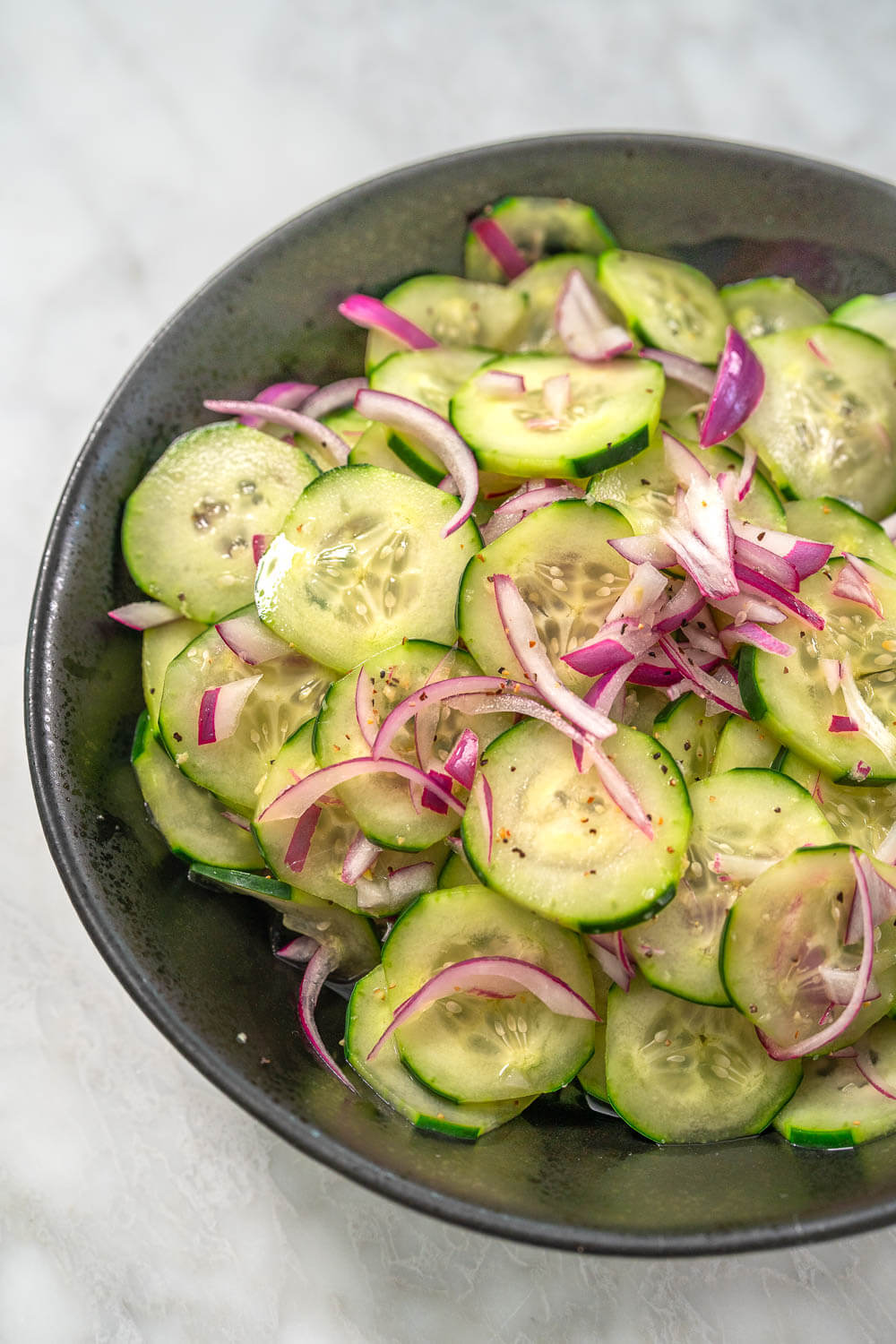Top View Filipino cucumber salad with onion