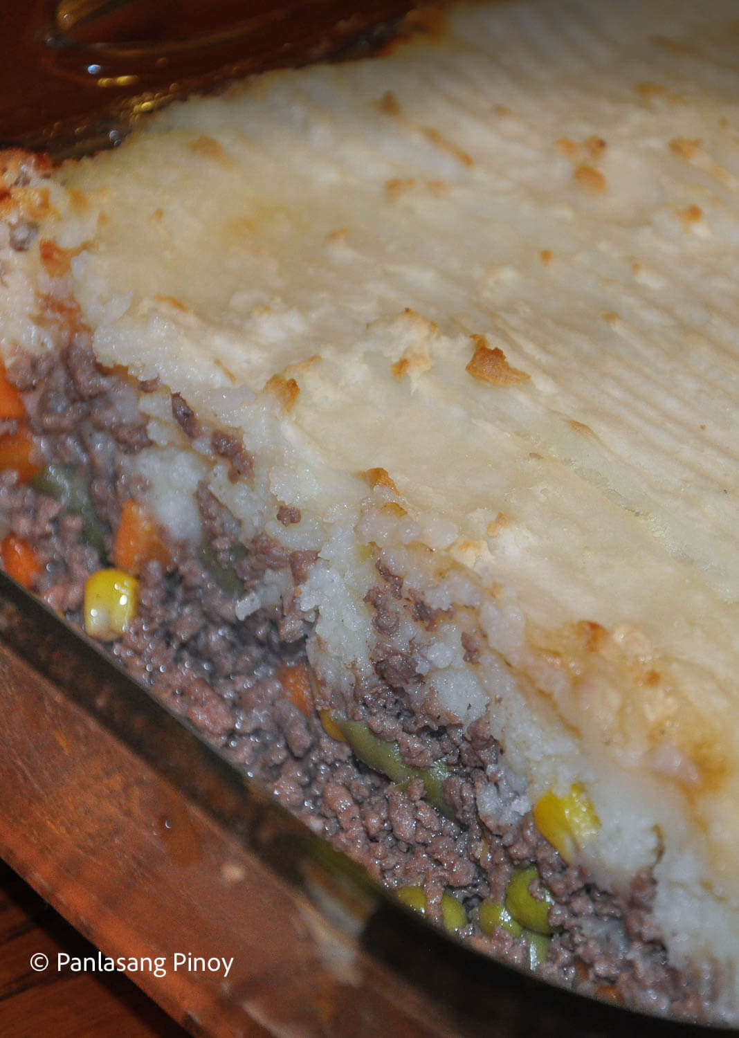 Shepherds Pie on a clear baking pan