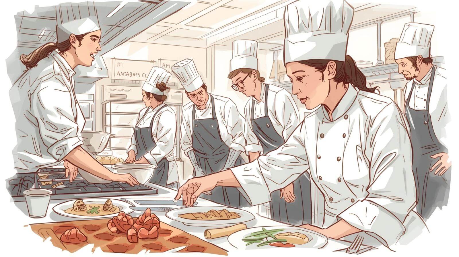 Team of chefs in a busy kitchen