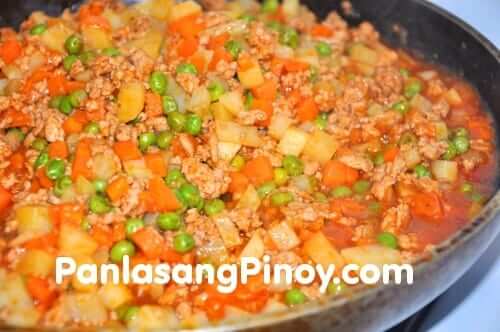 filipino chicken giniling with green peas carrots and potato recipe
