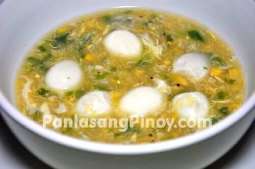 corn soup with quail eggs and scallions recipe