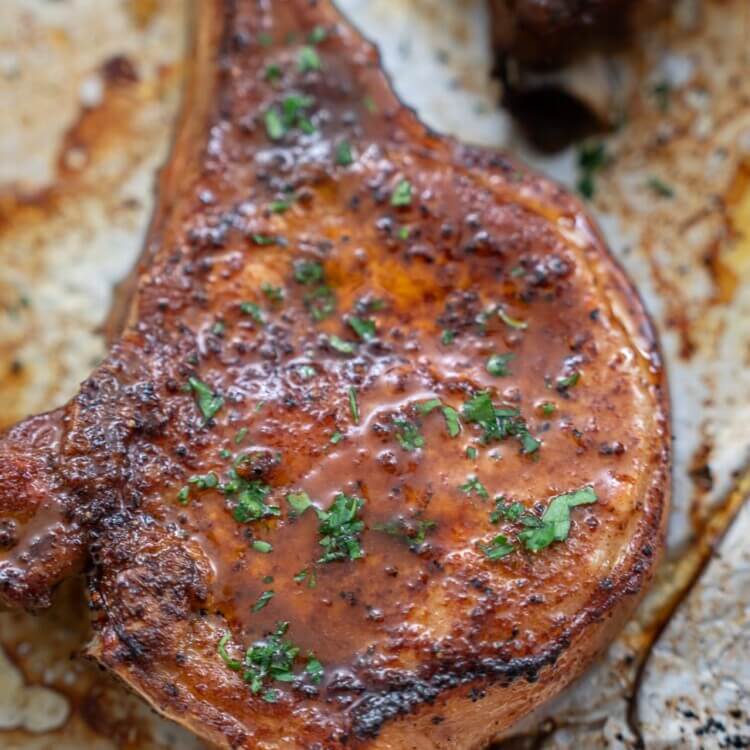 A piece of juicy baked pork chop
