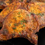 Close-up pork chop shot