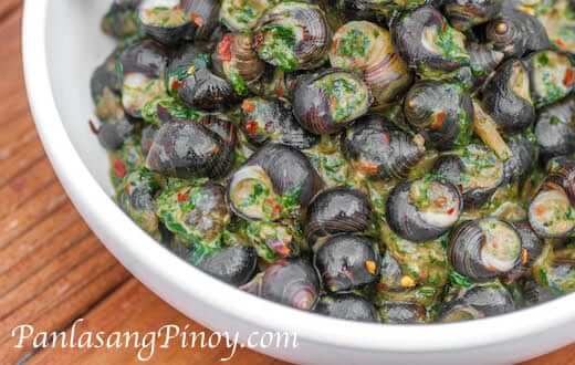 Snails with Spinach in Coconut Milk Recipe - Panlasang Pinoy