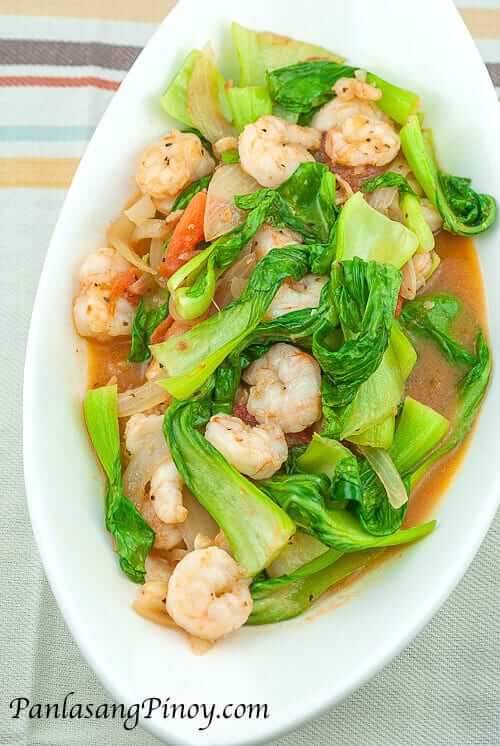 Sauteed Bok Choy with Shrimp - Panlasang Pinoy