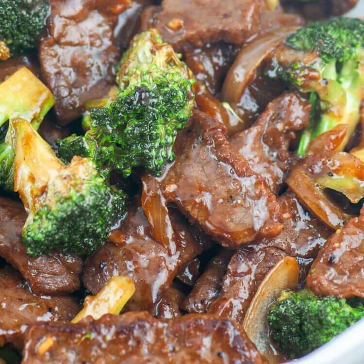 Stir fry beef close up