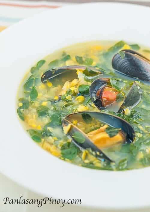 Corn-Soup-with-Mussels-and-Malunggay
