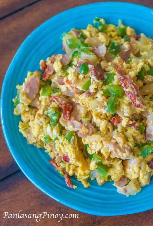 Scrambled Eggs with Sun Dried Tomato and Bacon