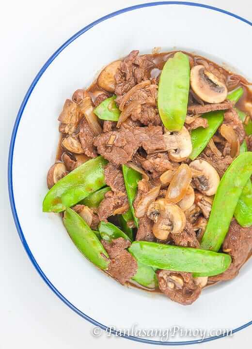 Beef with Mushroom and Snow Peas