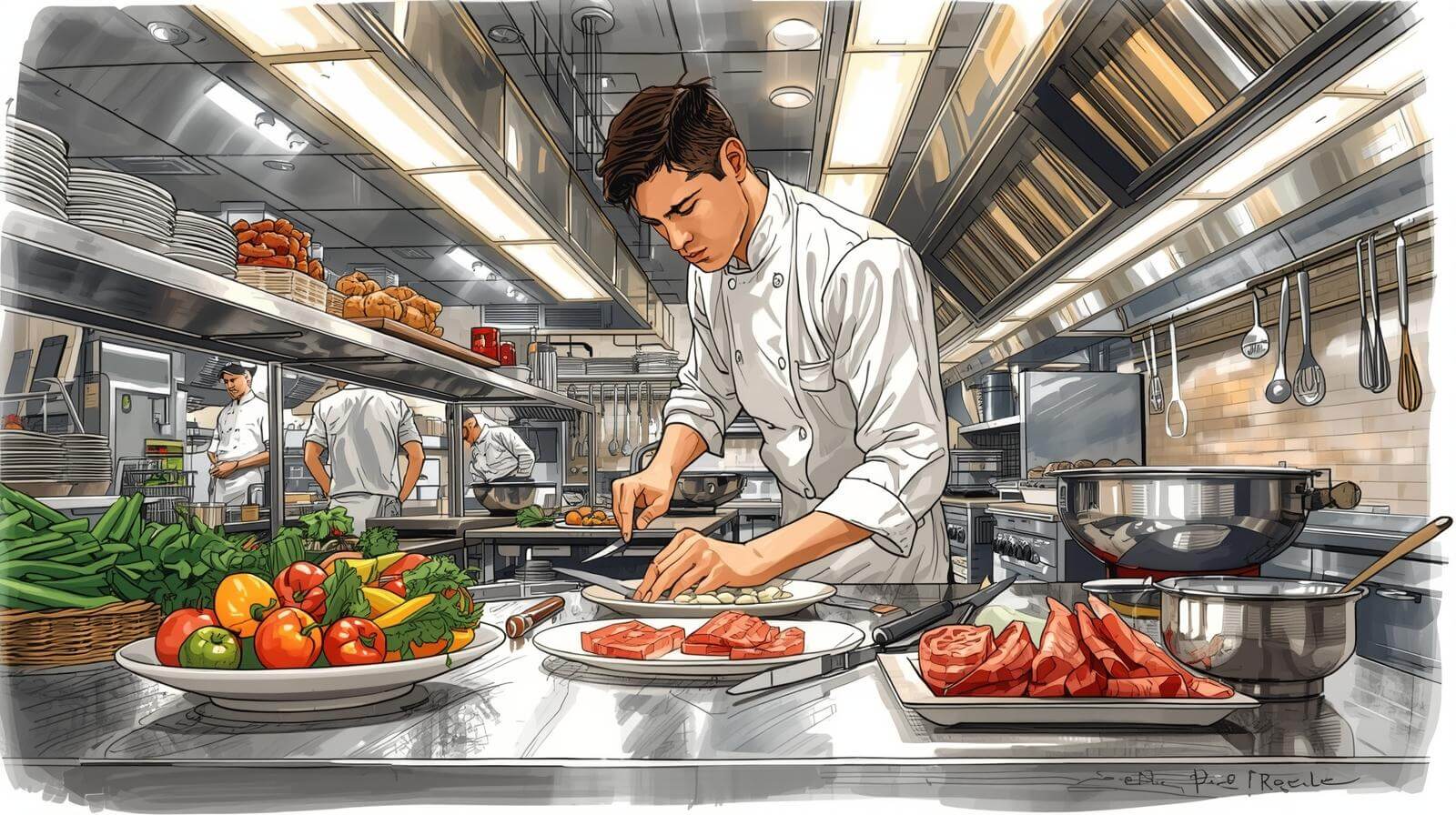 Apprentice chef working in the kitchen