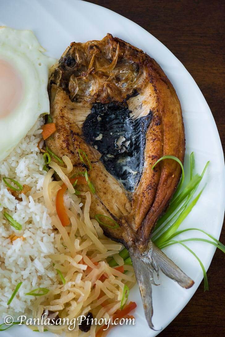 Daing na Bangus with Fried Egg and Garlic Fried Rice and Pickled Papaya