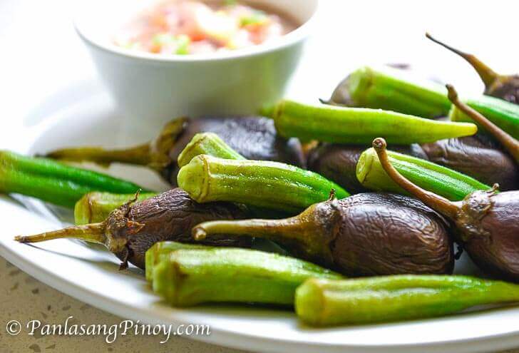 Boiled Okra and Eggplant with Bagoong Dipping Sauce Recipe
