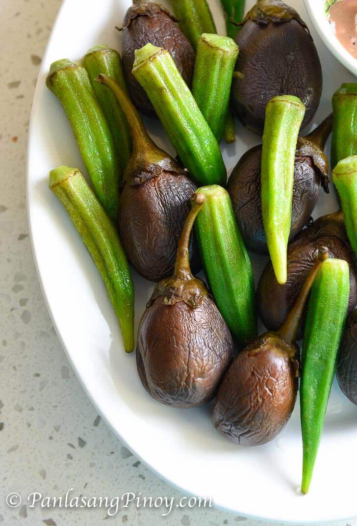 Boiled Okra and Eggplant with Bagoong Dipping Sauce