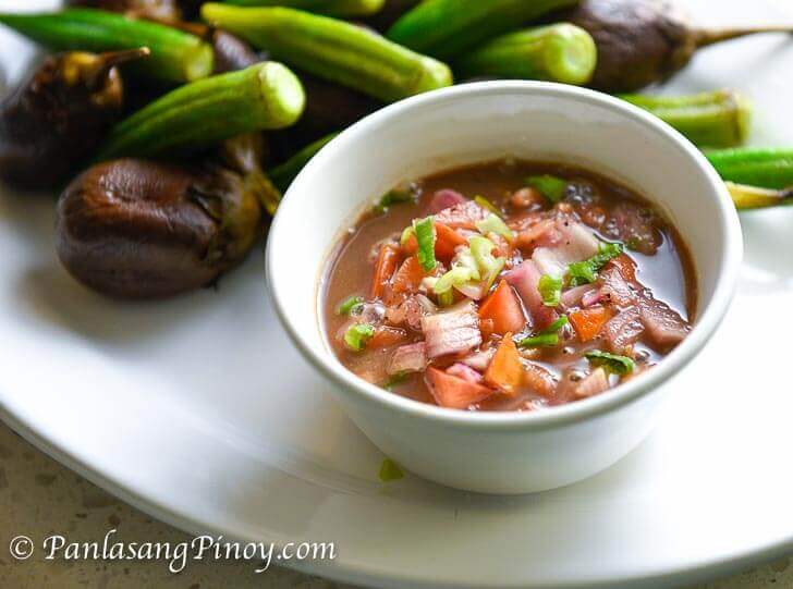 Boiled Okra and Eggplant with Bagoong_
