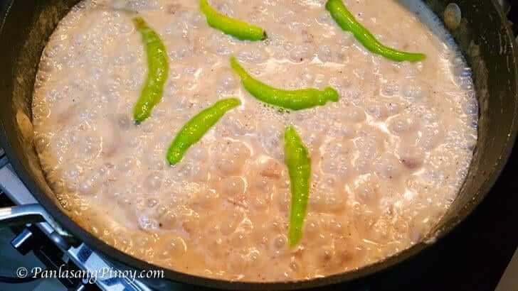 Gising gising - coconut milk and chillies boiling