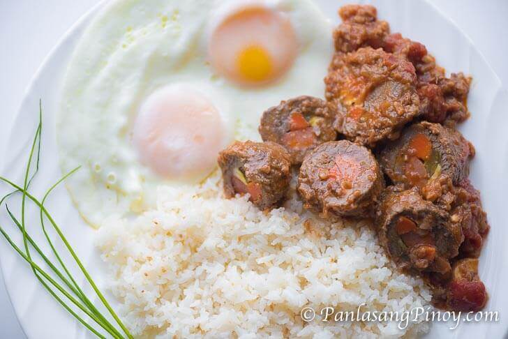 Beef Morcon with Garlic Fried Rice and Fried Eggs 