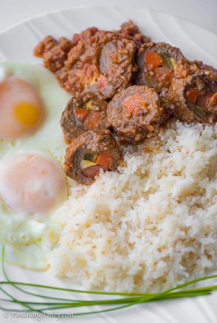 Beef Morcon with Garlic Fried Rice and Fried Eggs Recipe