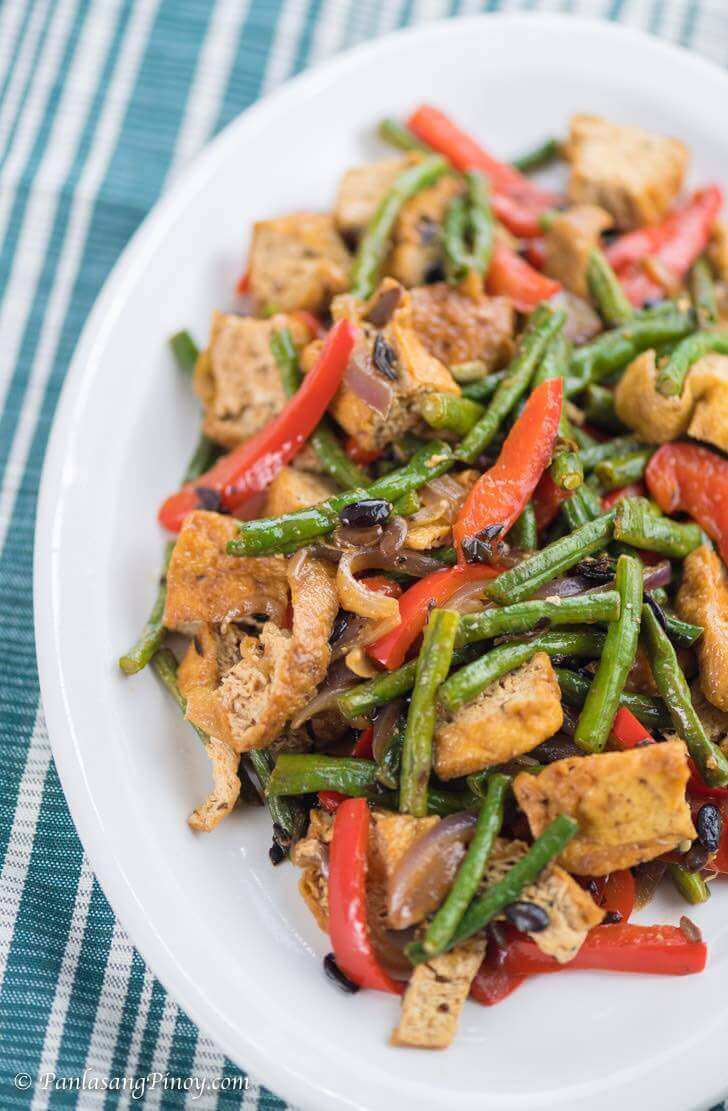 Tofu and Green Bean Stir Fry in Oyster Sauce with Salted Black Beans
