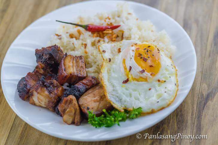 Grilled Pork Belly with Garlic Fried Rice and Fried Egg 