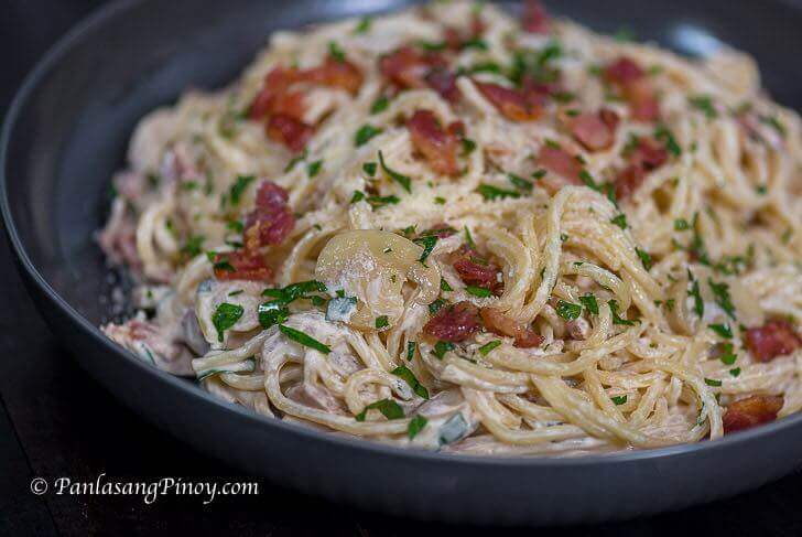 Filipino Style Bacon and Mushroom Carbonara