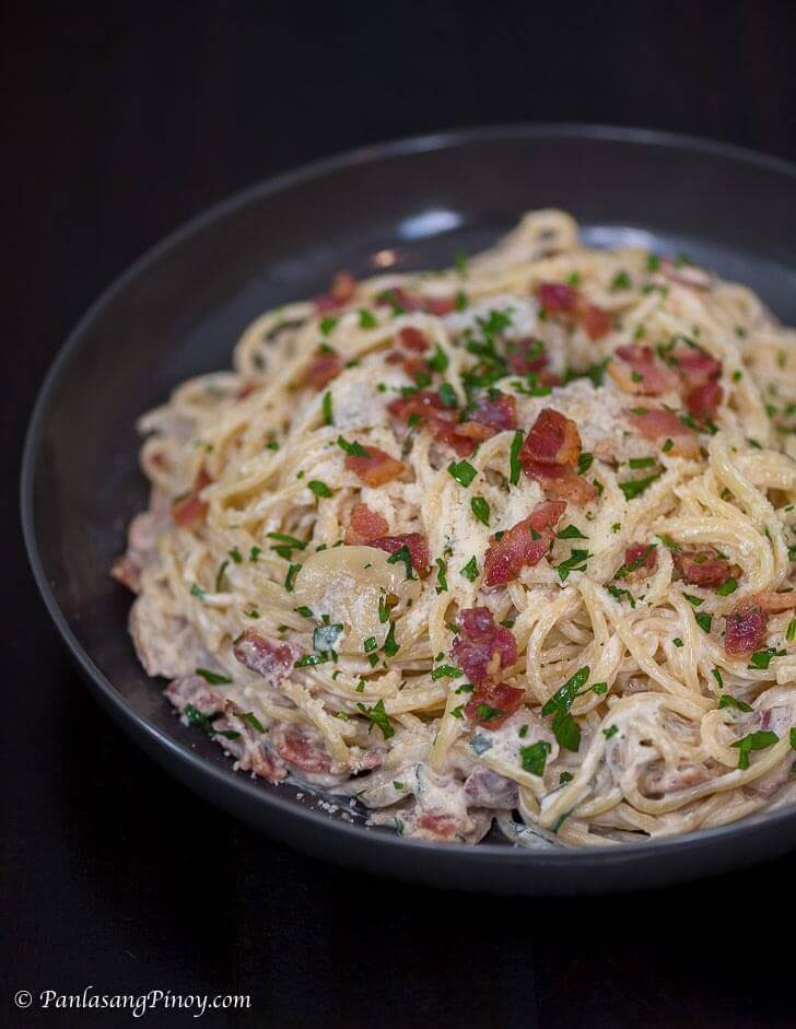 Filipino Style Creamy Bacon And Mushroom Carbonara Panlasang Pinoy