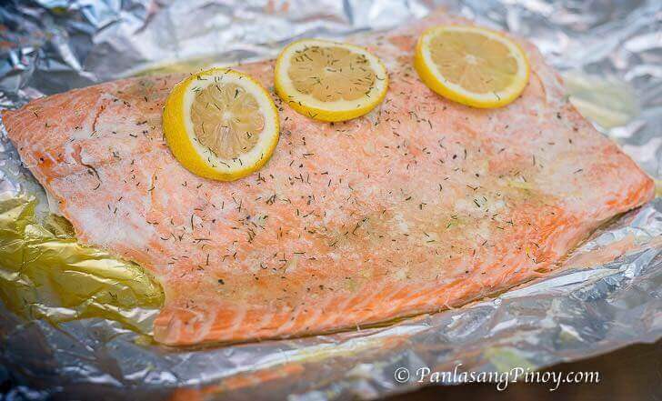 Baked Salmon with Lemon Garlic and Butter Sauce