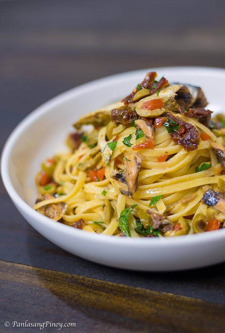 Spanish Sardines Pasta with Sun Dried Tomato and Chopped Olives Recipe