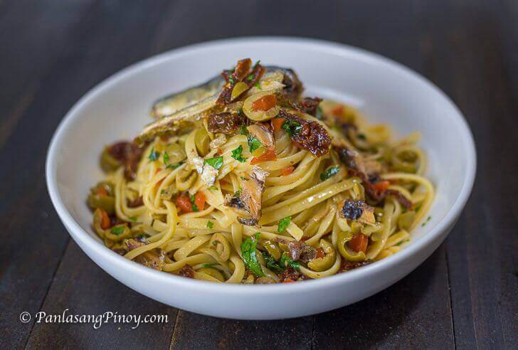 Spanish Sardines Pasta with Sun Dried Tomato and Chopped Olives