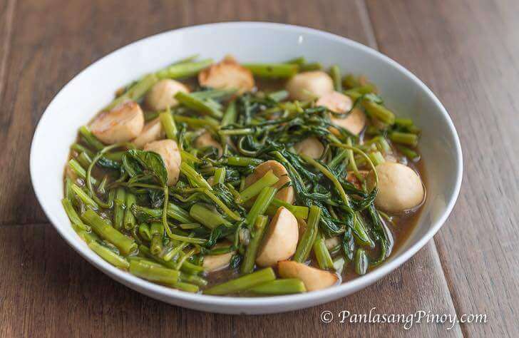 Kangkong with squid balls in Oyster Sauce