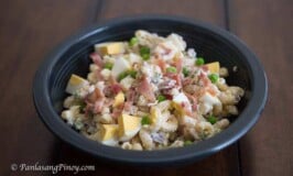 bacon and egg macaroni salad with green peas