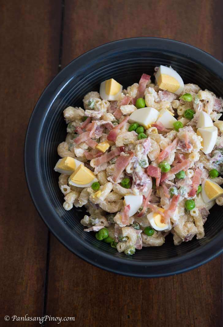 bacon and egg macaroni salad with green peas recipe