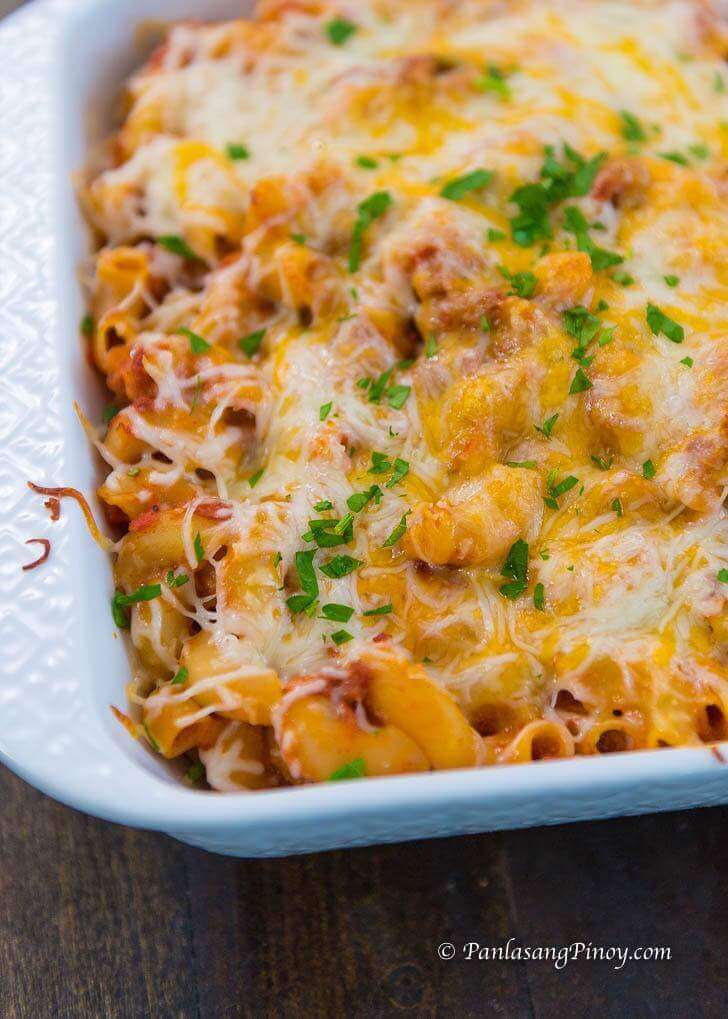 corned beef baked macaroni recipe panlasang pinoy