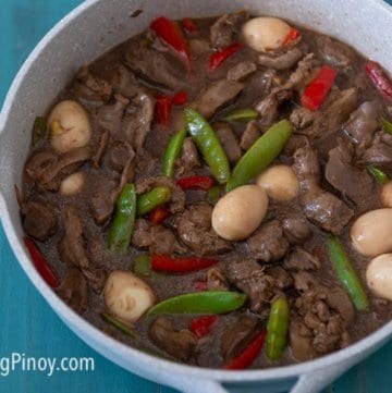 Chicken Liver and Gizzard Stew with Quail Eggs and Snap Peas