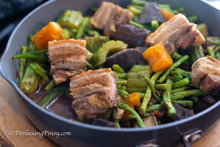 Crispy Air Fried Liempo Pinakbet with Ube