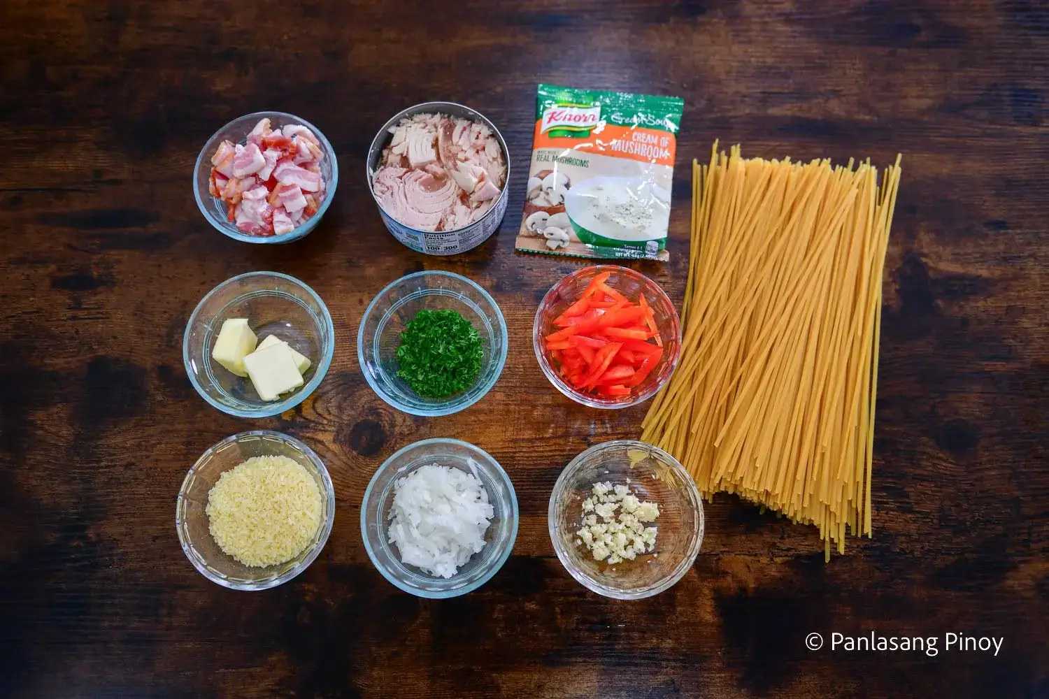 festive tuna carbonara ingredients