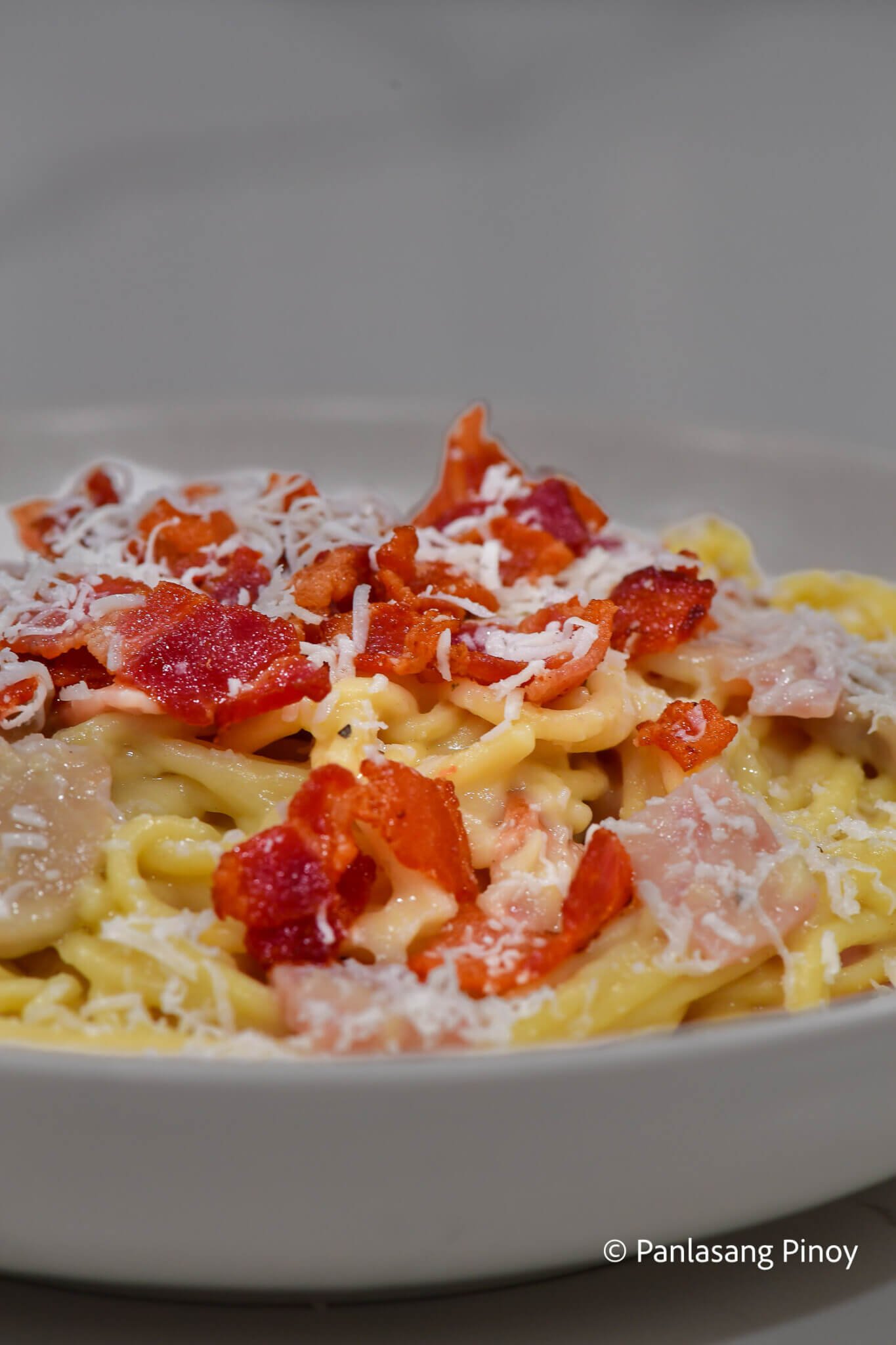 Pinoy Carbonara with Ham and Bacon Panlasang Pinoy