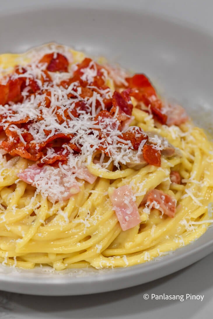 Pinoy Carbonara with Ham and Bacon Panlasang Pinoy
