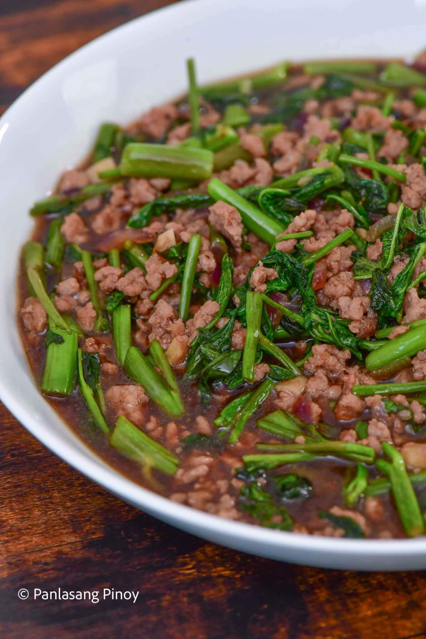 Kangkong and Ground Pork with Oyster Sauce Stir Fry Panlasang Pinoy