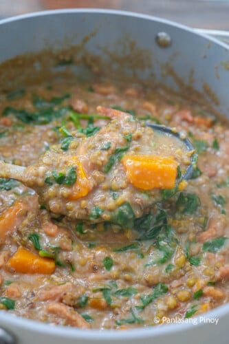Ginisang munggo with squash in a pot