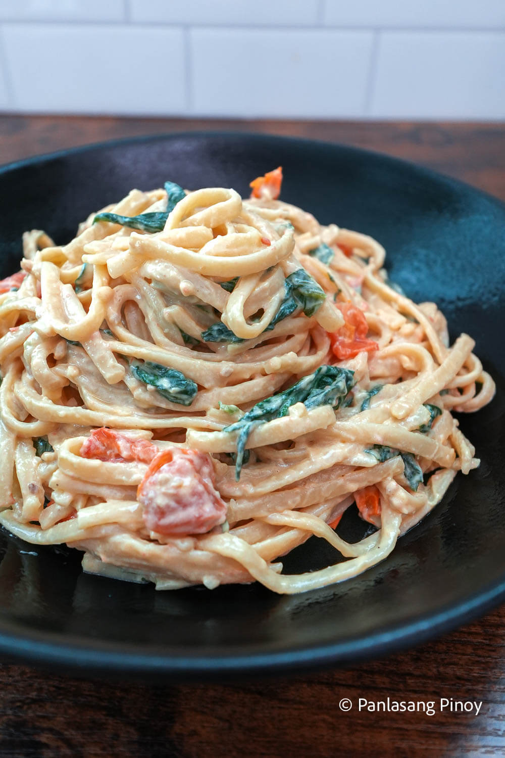 Creamy linguine on a plate