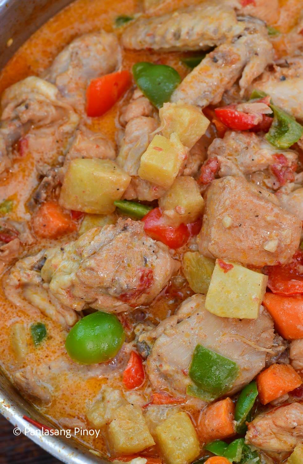 Creamy pinyahang manok on a pan