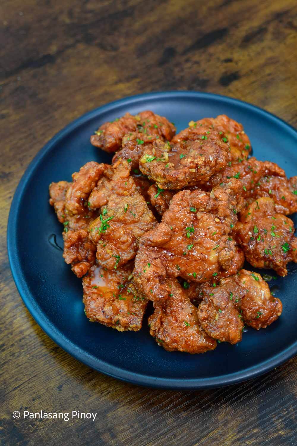 Crispy pork chops with honey garlic glaze