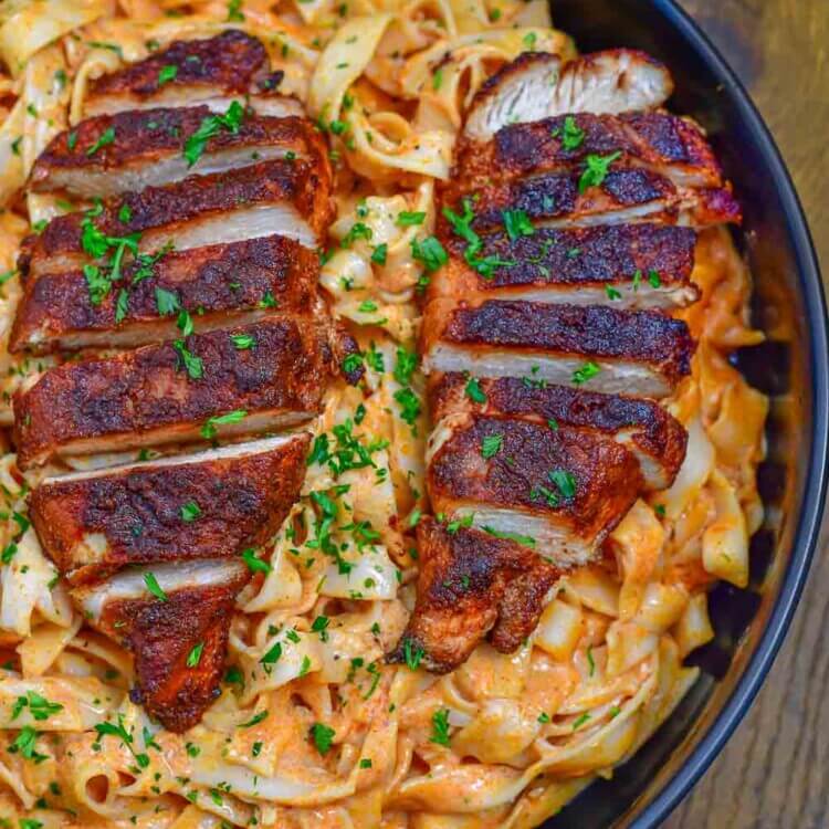 Creamy Garlic Parmesan Chicken Pasta on a bowl