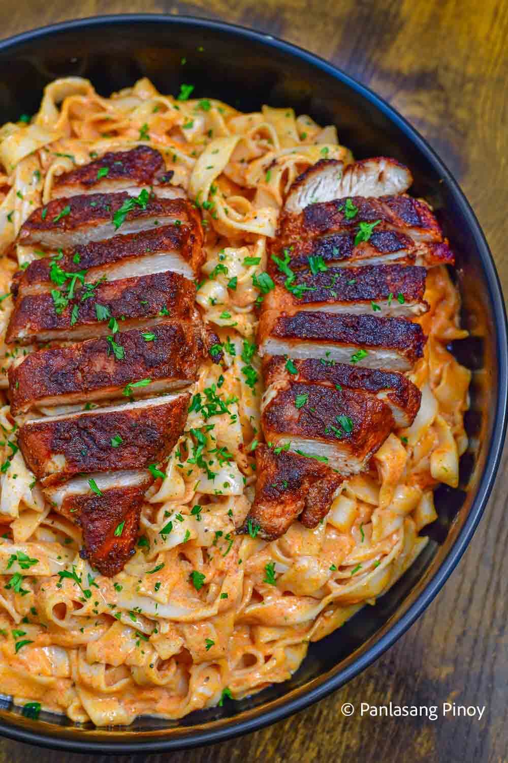 Creamy Garlic Parmesan Chicken Pasta on a bowl