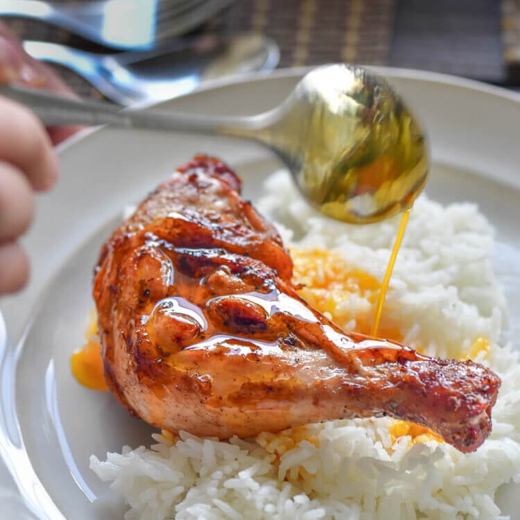Chicken oil poured over inasal