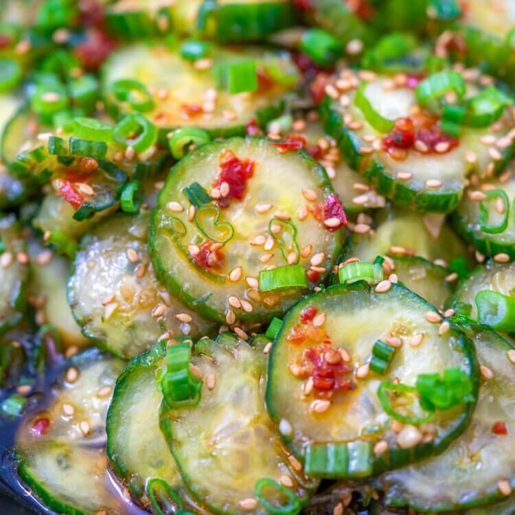asian cucumber salad in bowl