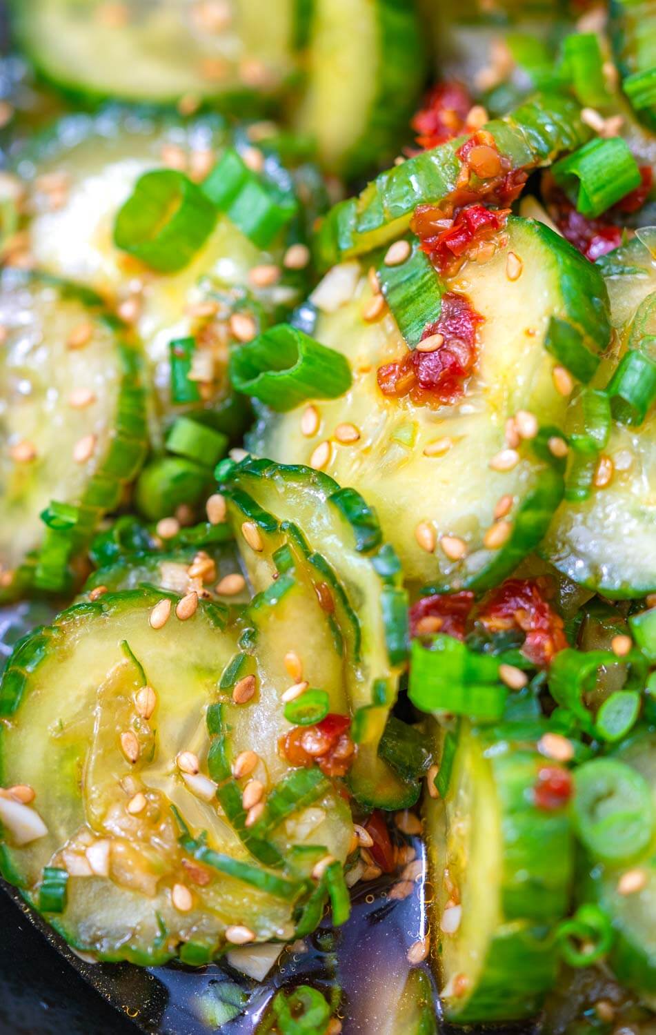 asian cucumber salad with chili oil