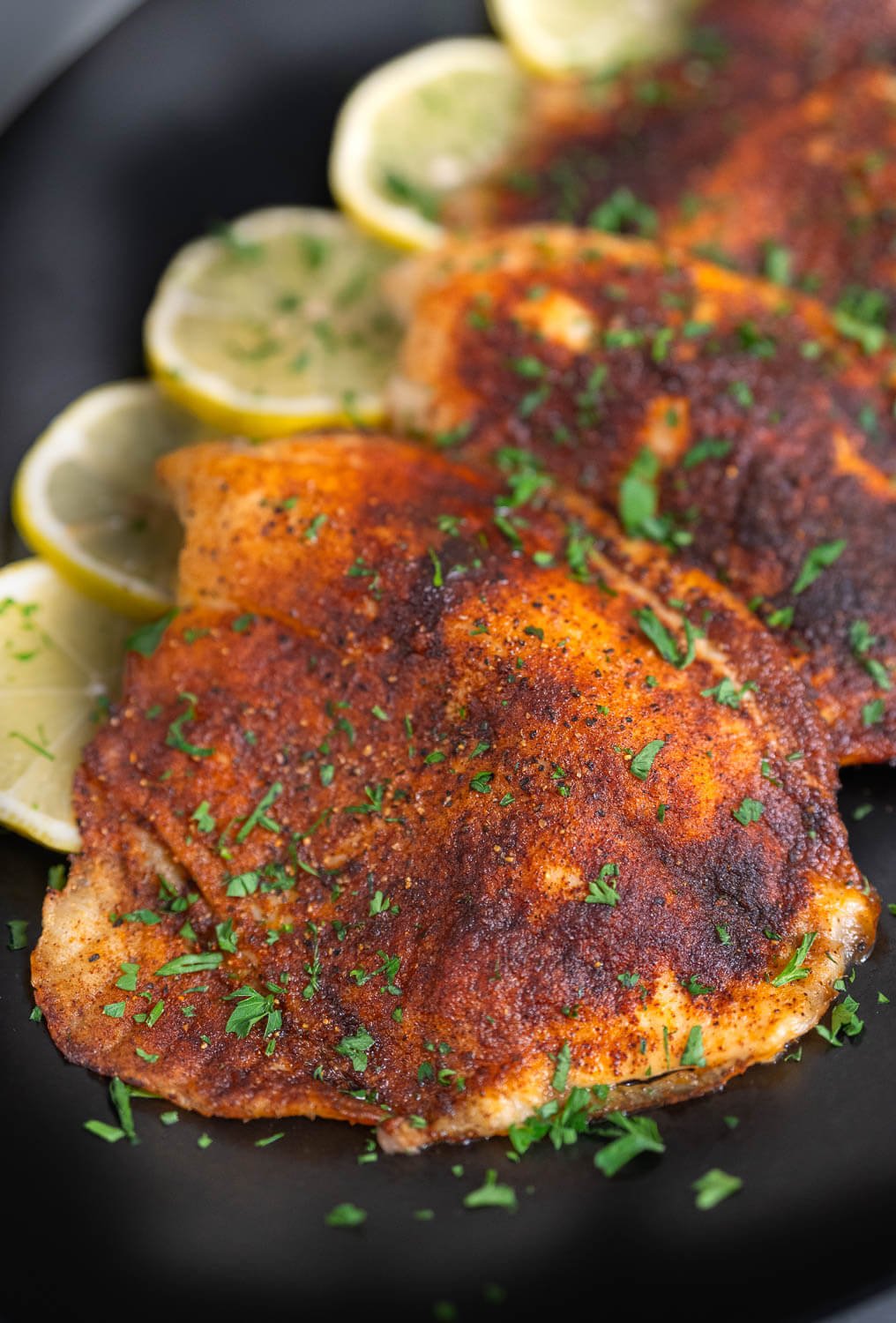 Air fried tilapia on a plate