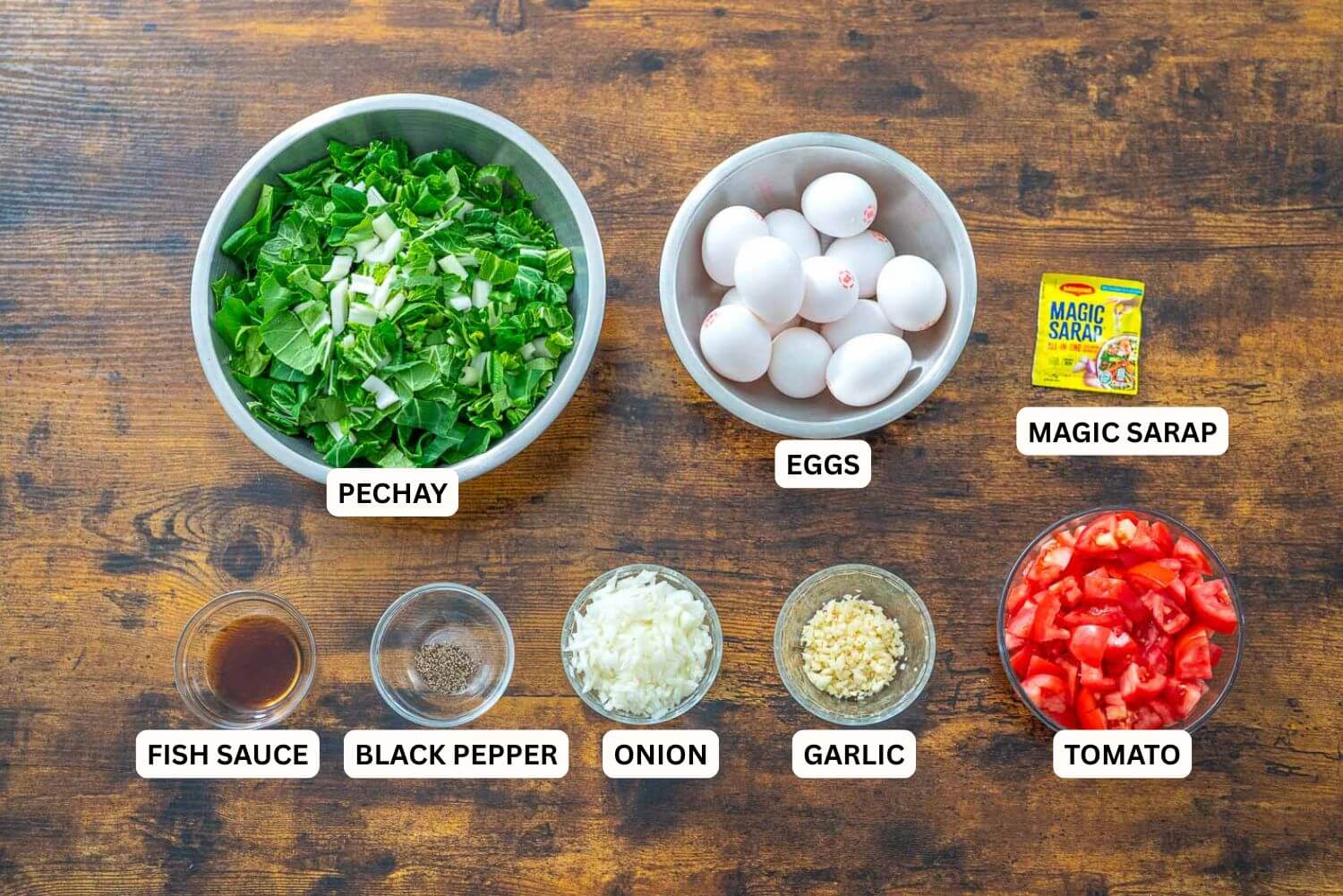 Sarciadong pechay at itlog ingredients
